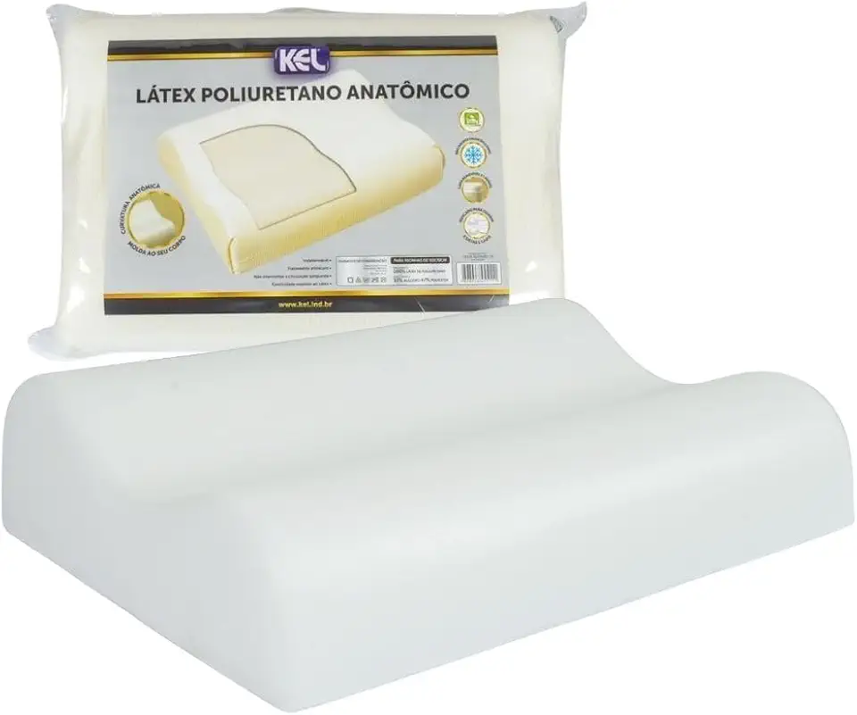Travesseiro Anatômico Kel | Látex de Poliuretano, Antiácaro, Antialérgico, Não Esquenta, Indeformável – Alinhamento da Coluna e Alívio da Tensão