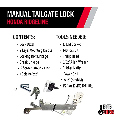 Pop & Lock – Manual Tailgate Lock For Honda Ridgeline, Fits 2005 To 2016 (Silver, Pl6102, Traditional Design) #TOP3