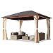 Produktbild TOOLPORT Gartenpavillon 3x4 m Holzoptik, Stahldach Hardtop 4 Seitenteile in Champagner