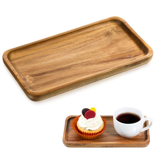 Tablett Kleines Serviertablett Holz Serviertablett 19 x 10.5cm Rechteckig Akazien Holz Mini Tablett Bambustablett Hölzernes Küchentablett Holztablett für Kosmetik