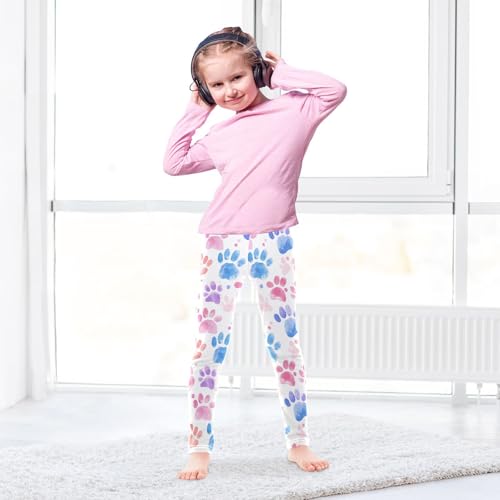 Watercolor Cat Dog Animal Paw Print Girls Casual Leggings for Kids Printed Long Pant Bottoms Stretch and Soft4