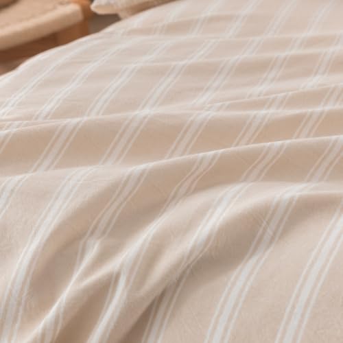 Image of BESTOUCH Striped Cotton Duvet Cover Set Linen Feel Alaska King | 100% Washed Cotton, Soft Wrinkle Texture, Hidden Zipper, 8 Ties, Breathable Lightweight Durable Comfy, 3 Pcs No Insert