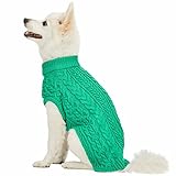 Blueberry Pet Classic Dog Sweater Wool Blend Cable Knit Pullover Crewneck Winter Clothes in Emerald, Back Length 12", Small Warm Coat for Pet