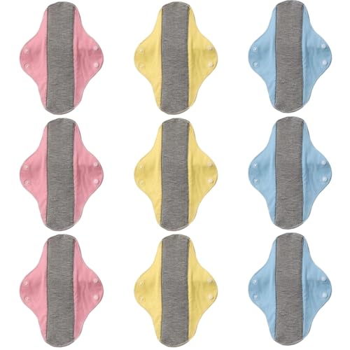 9 PCS Washable Incontinence Pads for Women Reusable Incontinence Pads for Women Reusable Panty Liners Set with 3 Pink 3 Yellow 3 Blue Soft and Absorbent Comfortable and Discreet