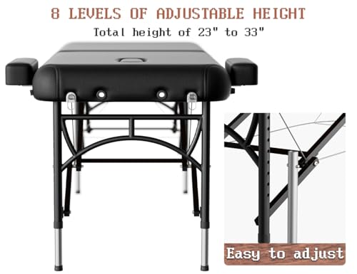 DOVANS Professional Massage Table Portable 2 Fold Premium Memory Foam Aluminium Leg Hold Up to 1100LBS 8 Heights Adjustable with Carrying Bag Black by DOVANS - Image 5