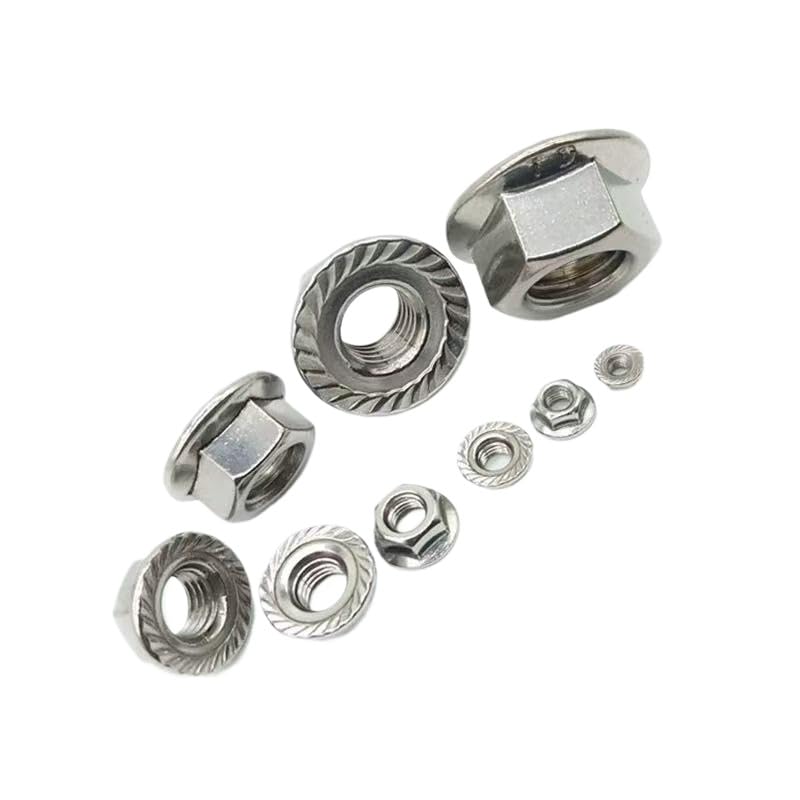 Left Hand Thread Hex Flange Nuts, Serrated Lock Nuts, SS304 Stainless Steel Fasteners, Reverse Thread Hardware Assortment M5 M6 M8 M10 M12 (100,M6)