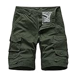 Cargo Shorts Herren Kurze Hosen Baumwolle Atmungsaktiv Sommerhose Kurz Freizeithose Arbeitshosen Männer Kurze Cargohose Outdoor Hose Sommer Wanderhose Jogginghose Bermuda Shorts Armeegrün L