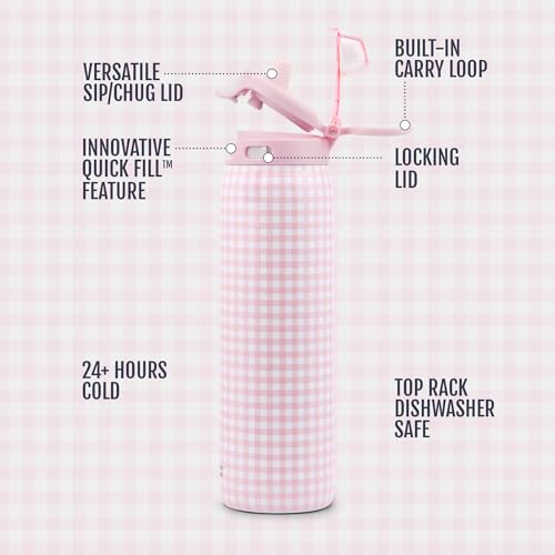 Image of Ello Pop & Fill Insulated Stainless Steel Water Bottle with Quick Fill Lid, Leakproof Locking, Sip or Chug Spout, BPA-Free, Double Wall Vacuum Insulated for Sports, Travel & School- 22oz / 32oz / 40oz