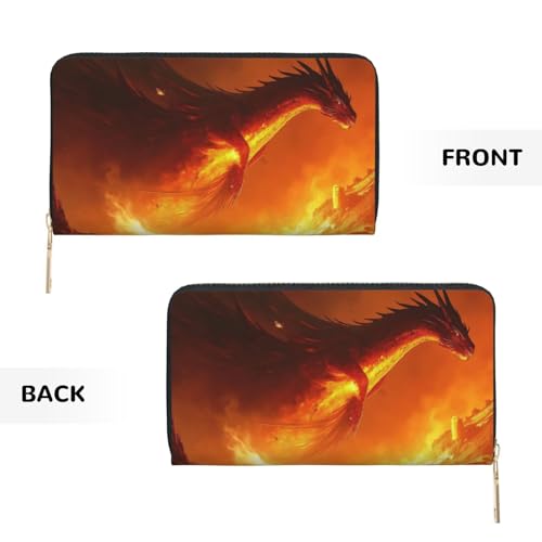 Magical Red Dragon Print Wallet Women, Leather Bifold Multi Card Wallet, Long Purse Women's Wallets 7