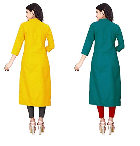 Image of NATEK Women's Cotton Straight Plain Kurtis Combo Pack of 2