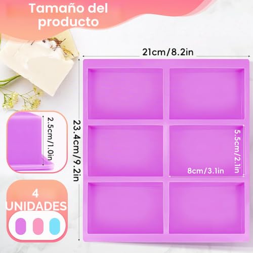 Miniatura 2 de 4 Piezas Moldes Silicona Para Jabones, Moldes Para Jabones Artesanales, Moldes De Jabón De 6 Cavidades, Suministros Para Hacer Jabón Molde Para Jabón Chocolate Galletas Azul Rosa Morado