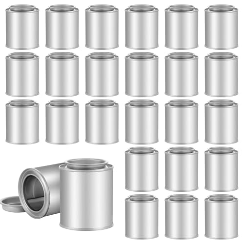 24 Pack Empty Metal Paint Cans with Lids(3.5oz),1/2 Cup Capacity Touch Up Paint Containers,Paint Storage Containers for Leftover Paint,Tiny Empty Unlined Pint Paint Pails