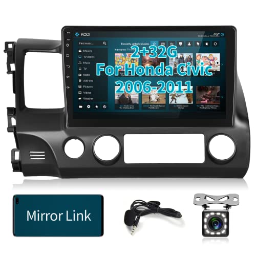 Android 10 Car Stereo for Honda Civic 2006-2011 with WiFi GPS Navigation 10.1 Inch Touchscreen Car Radio Support iOS/Android Mirror Link Dual USB Backup Camera Microphone 2G RAM 32G ROM