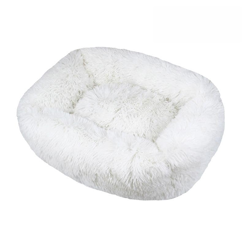 Odot Plush Dog Bed, Small Medium Large size Dogs, Square Washable Pet Bed for Cat Puppy Crate, Calming Dog Sofa, Soft and Fluffy, Non-Slip (White,L)