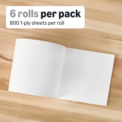 Image of Amazon Basics 1-Ply White Hardwound Paper Towels | Bulk | High Capacity Roll | Compatible with Universal Dispensers | FSC Certified | 800 feet per Roll (6 Rolls) (Previously AmazonCommercial)
