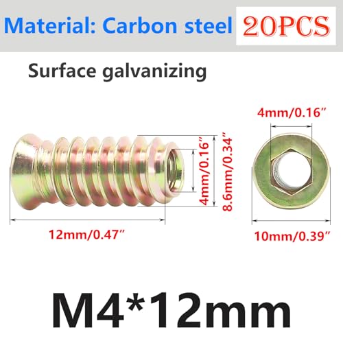 Qrity 20PCS Threaded Inserts Nuts, Hex Drive Head Nuts, Threaded Inserts for Wood Hex Socket Drive, Zinc Plated Carbon Steel - Image 2