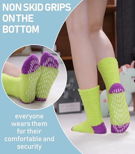 Image of Yebing Non Slip Hospital Socks for Women with Grips Fuzzy Cozy Anti Skid Slipper Socks Winter Warm Soft Fluffy Sleep Socks
