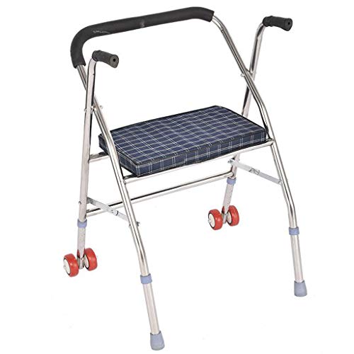 軽量折りたたみ式2輪歩行器、パッド入りシート付き車輪付き歩行補助歩行器、高さ調節可能な安全フレーム付き
