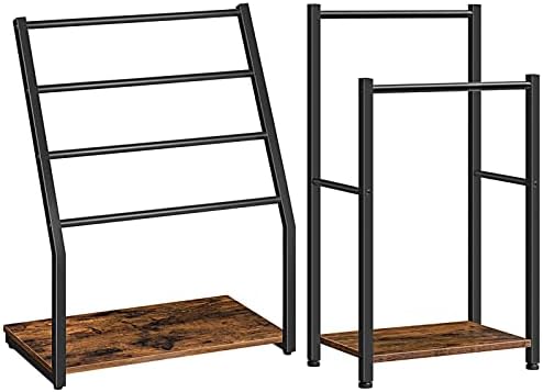 HOOBRO Freestanding Towel Rack, Blanket Rack Holder, 4-Tier Blanket Ladder, Decorative Ladder with Shelf, Drying and Display Rack for Bathroom, Rustic Brown and Black BF20-70LB01