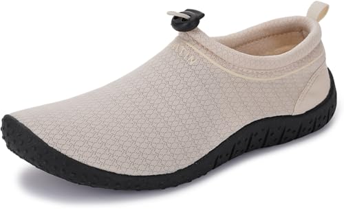 WHITIN Women's Water Shoes Aqua Barefoot Swim Beach Minimalist Size 7.5 Lightweight Ladies Surfing Boating Hiking Walking River Thick Sole Sneakers Beige 38