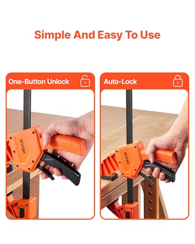 Image of VEVOR Bar Clamps for Woodworking, 2-Pack 12 inch One-Handed Clamp /Spreader, Quick-Grip F-Clamp with 340 lbs Load Limit, Premium Plastic and Carbon Steel, for Woodworking Metal working, Orange + Black