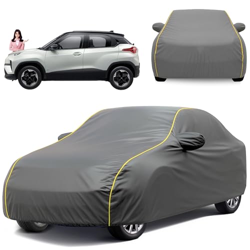 Image of Waterproof Car Body Cover for Tata Punch with Mirror Pocket, Soft Cotton Lining, Triple Stitched (Heat Resistant Metallic - Grey