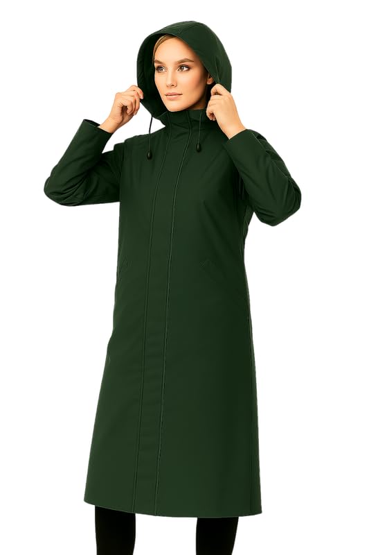 Classic Women Overcoat – Elegant Raincoat with Hood (Green,Multisize)-image-36