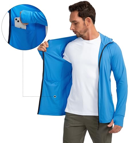 Image of Men's UPF 50+ Light Jacket Full Zip Sun Protection Hoodie Long Sleeve Sun Shirts for Men Hiking Fishing Zip Pockets