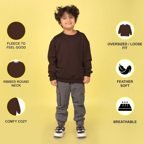 Image of Nusyl Boy's Black Solid Crew /Round Neck Sweatshirt |Skin Friendly Full Sleeve Sweatshirt|Drop Shoulder Oversized Sweatshirt | Round Neck Sweatshirt Oversized Fit Long Sleeves |
