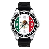 Länder Flaggen Uhr Timest - Mexiko - Länder Flaggen Uhr Unisex mit Silikonarmband Rund Analog Quartz SE0470 (schwarz)