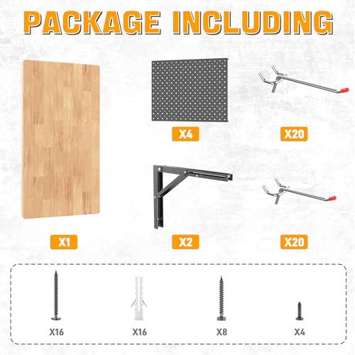 Image of Ultrawall Folding Workbench with Pegboard, Heavy Duty Wall-Mounted Work Table for Garage & Workshop with Pegboard Accessories