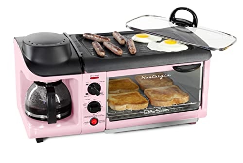Nostalgia 3-In-1 Breakfast Station - Includes Coffee Maker, Non-Stick Griddle, And 4-Slice Toaster Oven - Versatile Breakfast Maker With Timer - Pink #TOP7