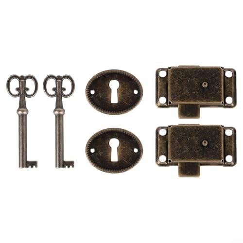 6 piezas de pestillos de muebles vintage, cerraduras de gabinete de bronce antiguo con llaves y cubiertas decorativas, cerrojos de seguridad para cajones de madera, joyeros, cofres de vino y armarios
