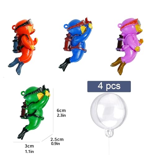 Image of 4 Pack Floating Fish Tank Decorations: Cute Little Diver Aquarium Decoration Cartoon Fish Playmate with Floating Device Fish Tank Accessories