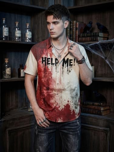 YHHR Men's Halloween Shirt Festivals Button Down Shirt Horror Party Outfit - image 3