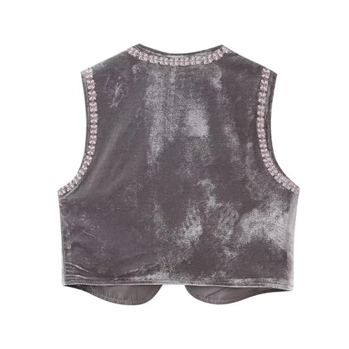 Image of Women Vintage Floral Embroidered Vest Y2K Sleeveless Open Front Cardigan Boho Linen Cropped Waistcoat