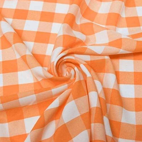 60" Wide Checkered Gingham Buffalo Check Polyester Poplin Fabric - Orange & White - 10 Yards