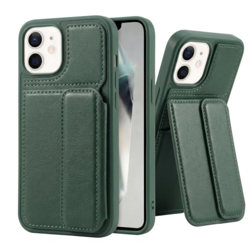 Image of amazon basics Luxury Vegan Leather Back Cover for iPhone 12 Pro | Built-in Card Holder Slot | Integrated Mobile Stand | Slim Shockproof Protective Case with Stitched Finish - Green