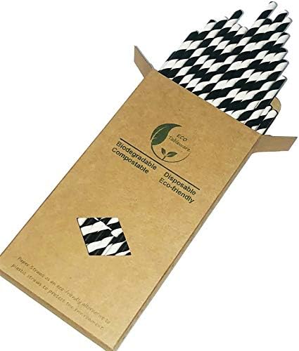 Extra Durable Black and White Striped Paper Drinking Straws - Image 3