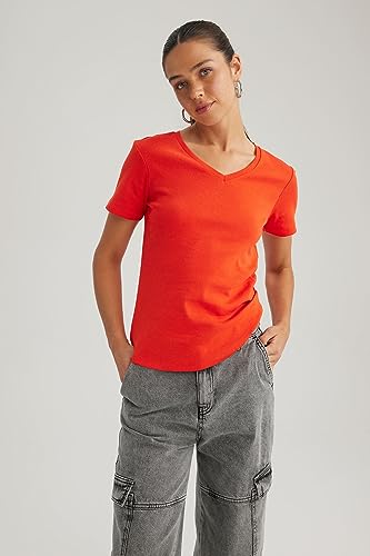 DeFacto Women's B0647ax T-Shirt, RED, XXL, Red, XXL