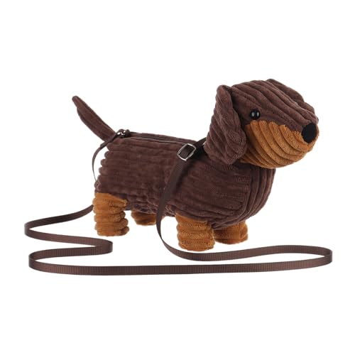 Apricot Lamb Dachshund Dog Puppy Crossbody Bag Plush Purse for Toddlers and Teen Girls, Stuffed Animal Shoulder Bag, Kids Fashion Handbags