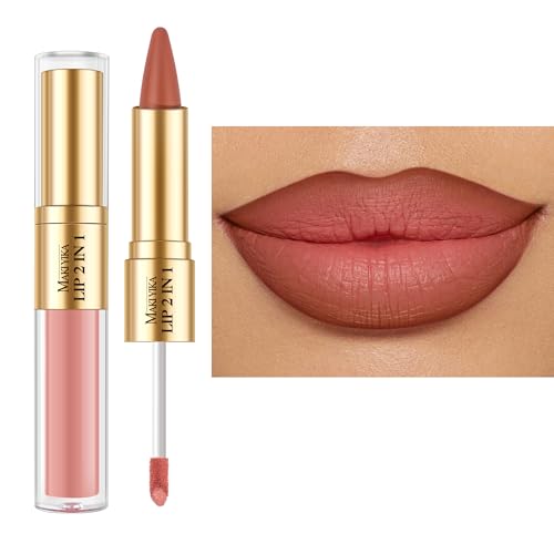 MAKI YIKA Brown Lip Liner Pink Matte Liquid Lipstick Combo for Women 2in1 Long Lasting Lipsticks for Ombre Lips Waterproof LipLiner Lip Stick Vegan Cruelty Free,LGA12