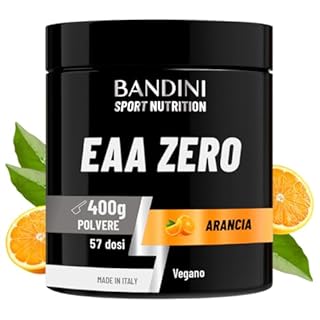 Bandini® EAA Essential AMINO in polvere - 400 g powder - Con 9 Amminoacidi Essenziali Fermentati e Ramificati BCAA 2:1:1 - Recupero Muscolare - Intra Pre Post Workout - 100% Vegan - Gusto Arancia