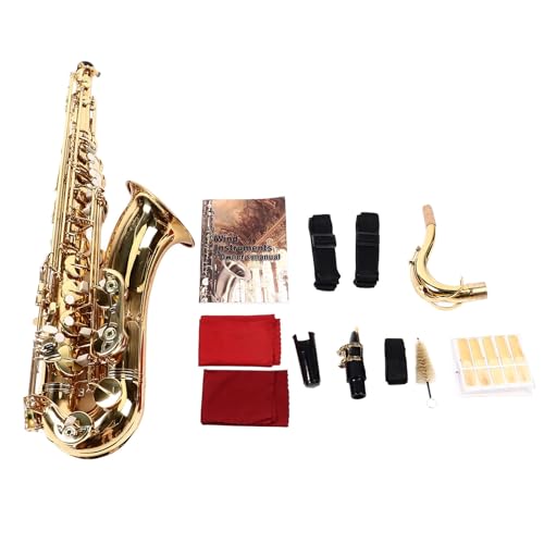 Saxofone Tenor B, Kit de Saxofone Plano de Latão Profissional para Performance Com Acessórios Comple