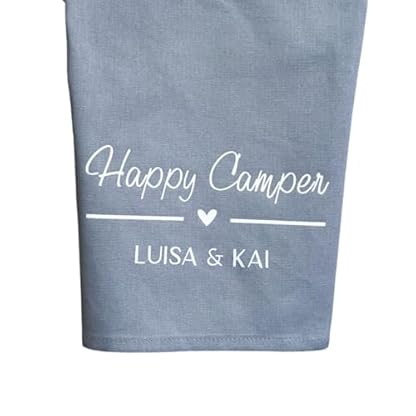 Geschirrtuch als Geschenk "Happy Camper" | personalisierte Geschenkidee für Camper mit Namen | Geschirrhandtuch Baumwolle als Geschenk zum Camping
