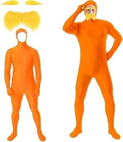 RUITOTP Tuta Stealth per Adulti e Bambini Tuta Arancione 2025 Costume Adulta con Baffi e Sopracciglia Gialli a Corpo Intero a Viso Aperto per Cosplay Uomo Costumi di Halloween