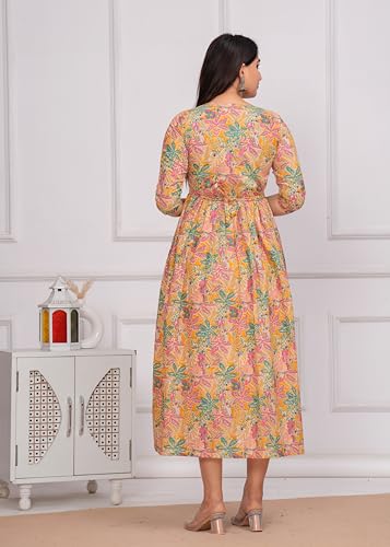 Image of Women's Feeding Kurta Cotton | Floral Anarkali Pregnancy Kurta with Nursing Zipper | Pre & Post Partum | Maternity Dresses | Mom to Be Gift