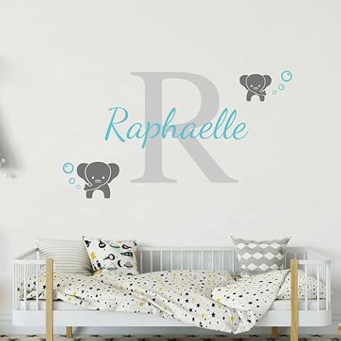 Custom Name with Elephant Wall Sticker Art Home Decal Personalized Name Vinyl Decor for Kids Boy Girl Baby Bedroom Nursery Decoration Design House Decoration YMX81 (Design 2) Cover