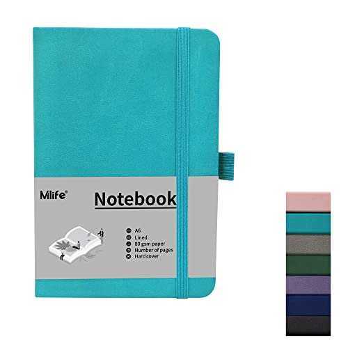 Image of Mlife A6 Small Journal Notebook, Lined Pocket Notebook with Pen Holder, Hardback, 192 Pages, 3.9 inches * 5.5 inches - for Women and Men (Pastel Aqua Marine)