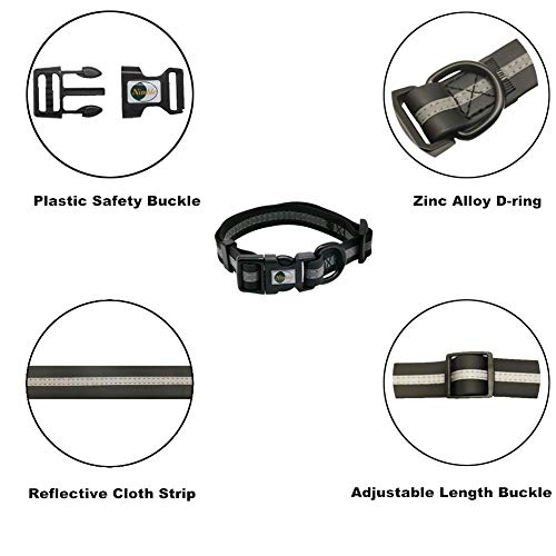 Image of Nimble Reflective Waterproof Dog Collar Adjustable Odor Resistant Easy Clean Pet Collar for Small Medium Large Dogs Night Walking Outdoor Rainy Use (Small (9.45 inch-14.17 inchinches), Black)